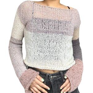 Handmade knit lightweight colorblock pullover sweater